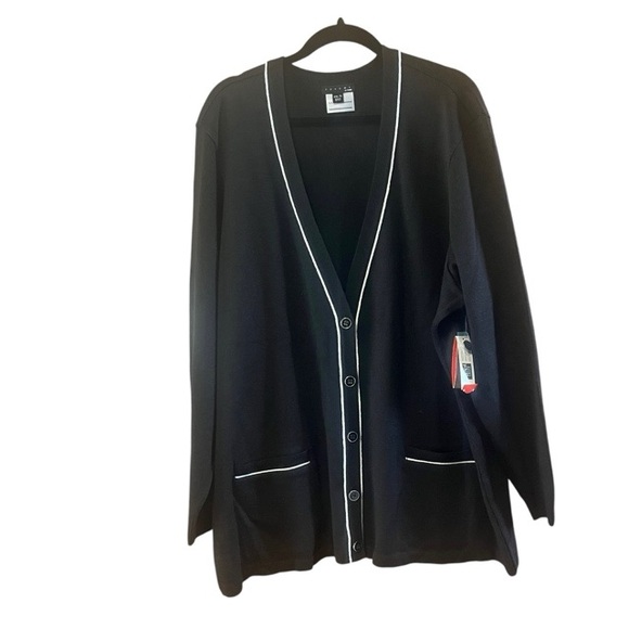 Four My By Cintas Knit Contrast Trim Cardigan Sweater NWT - Picture 1 of 7